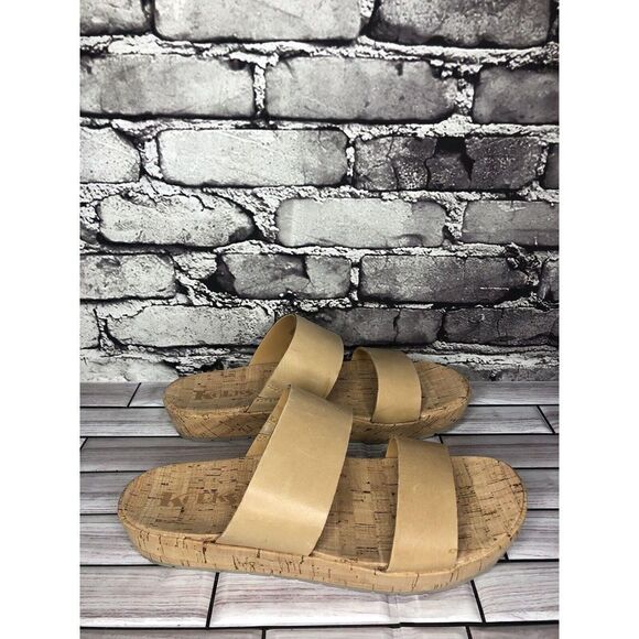 Korks Nude Leather Slip On Slides Cork Casual Wedge Shoes Women’s Sz 9M US/40EU - Picture 7 of 16
